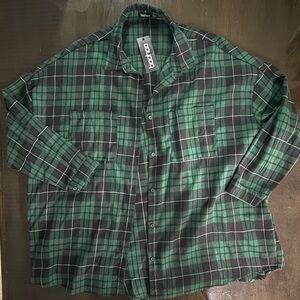 Boohoo Green and Black Checkered Shirt